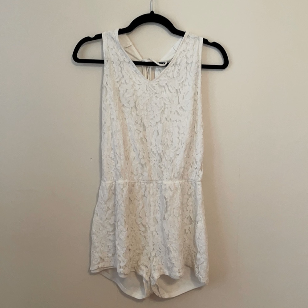 Open back white lace romper